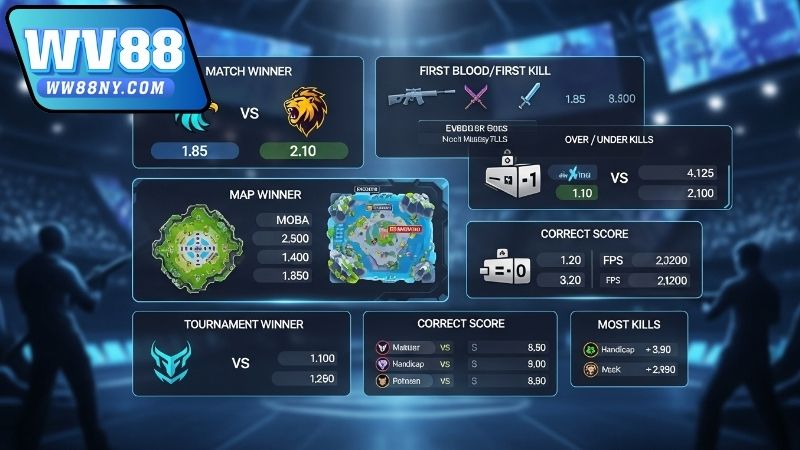 Tổng hợp kèo cược Esports phổ biến theo từng bộ môn tại WW88